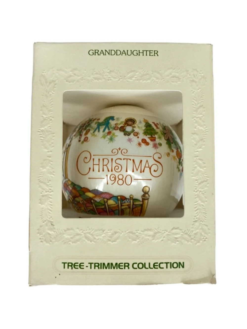 Vintage Hallmark Ornament for Granddaughter Girl Christmas Satin Round Ball 1980